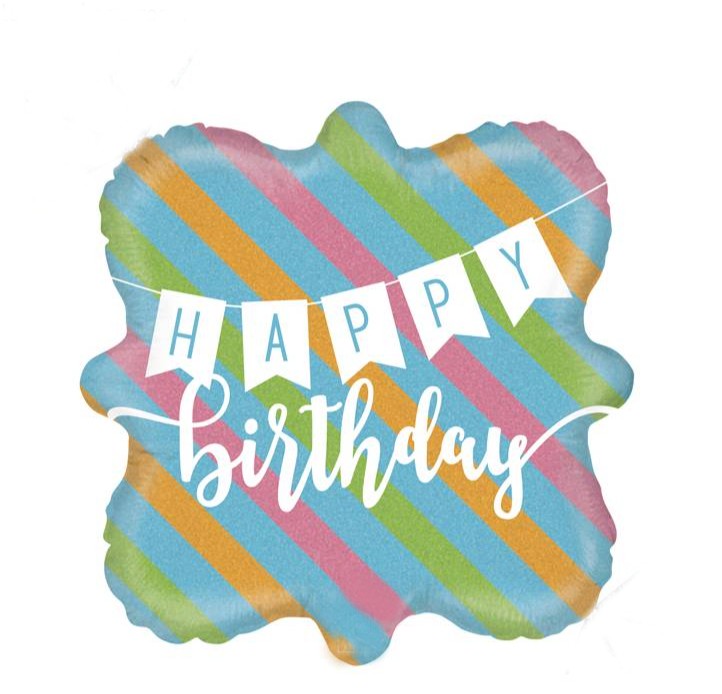 Palloncino Metalfoil Happy Birthday Righe Multicolor 18" 46cm