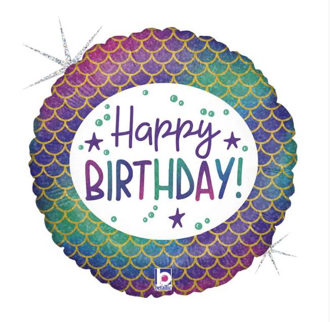 Palloncino Metalfoil Happy Birthday Glitter Mermaid 18" 46cm