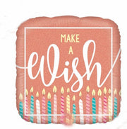 Palloncino Metalfoil Quadrato Rosa Gold Happy Birthday Make A Wish 18" 46cm