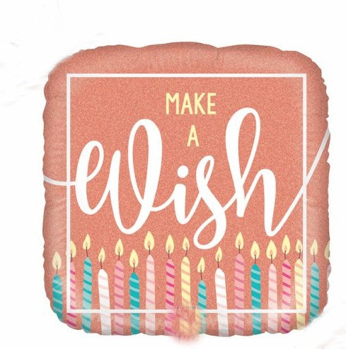 Palloncino Metalfoil Quadrato Rosa Gold Happy Birthday Make A Wish 18" 46cm