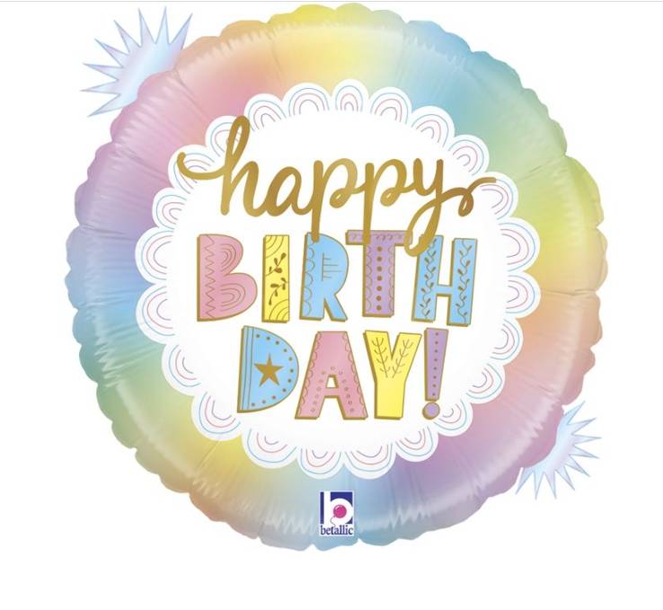 Palloncino Mylar Happy Birthday Colori Pastello 18" 45cm