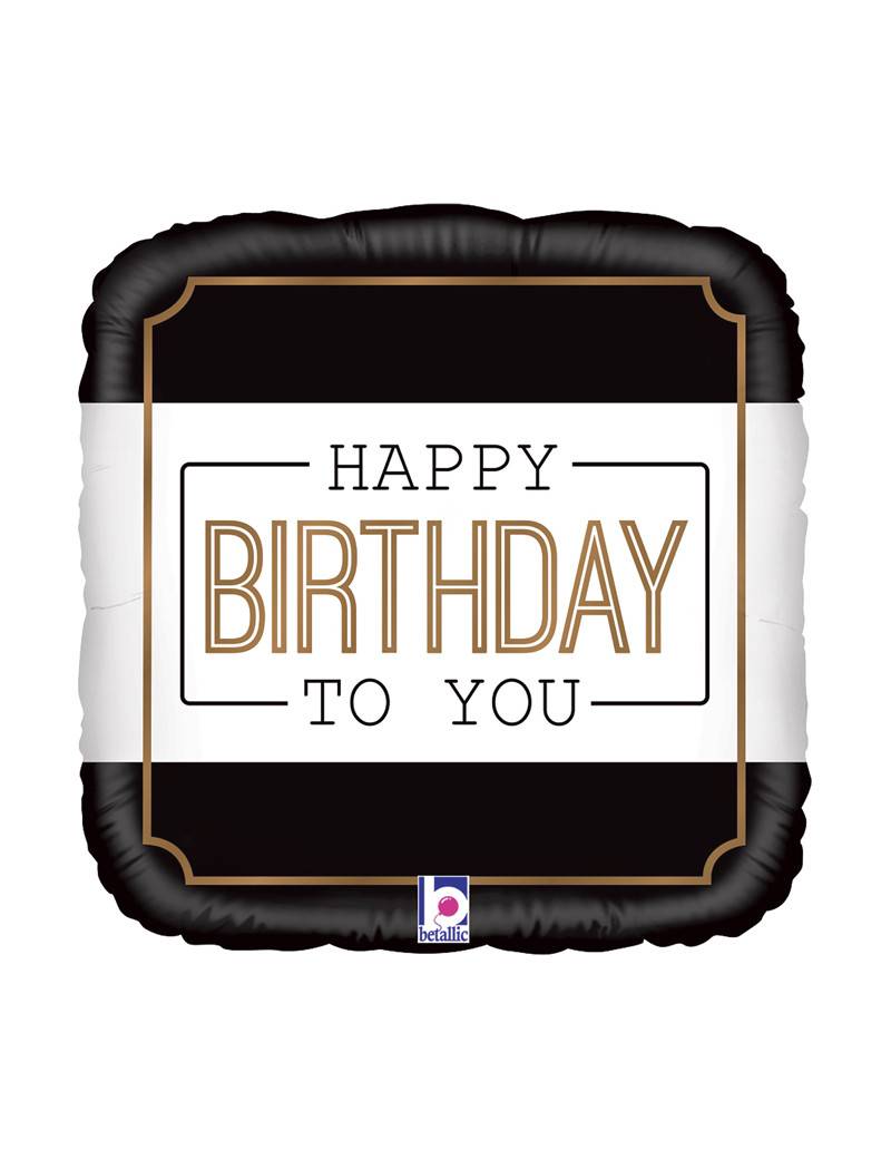 Palloncino Metalfoil Happy Birthday Quadrato Nero 18" 46cm