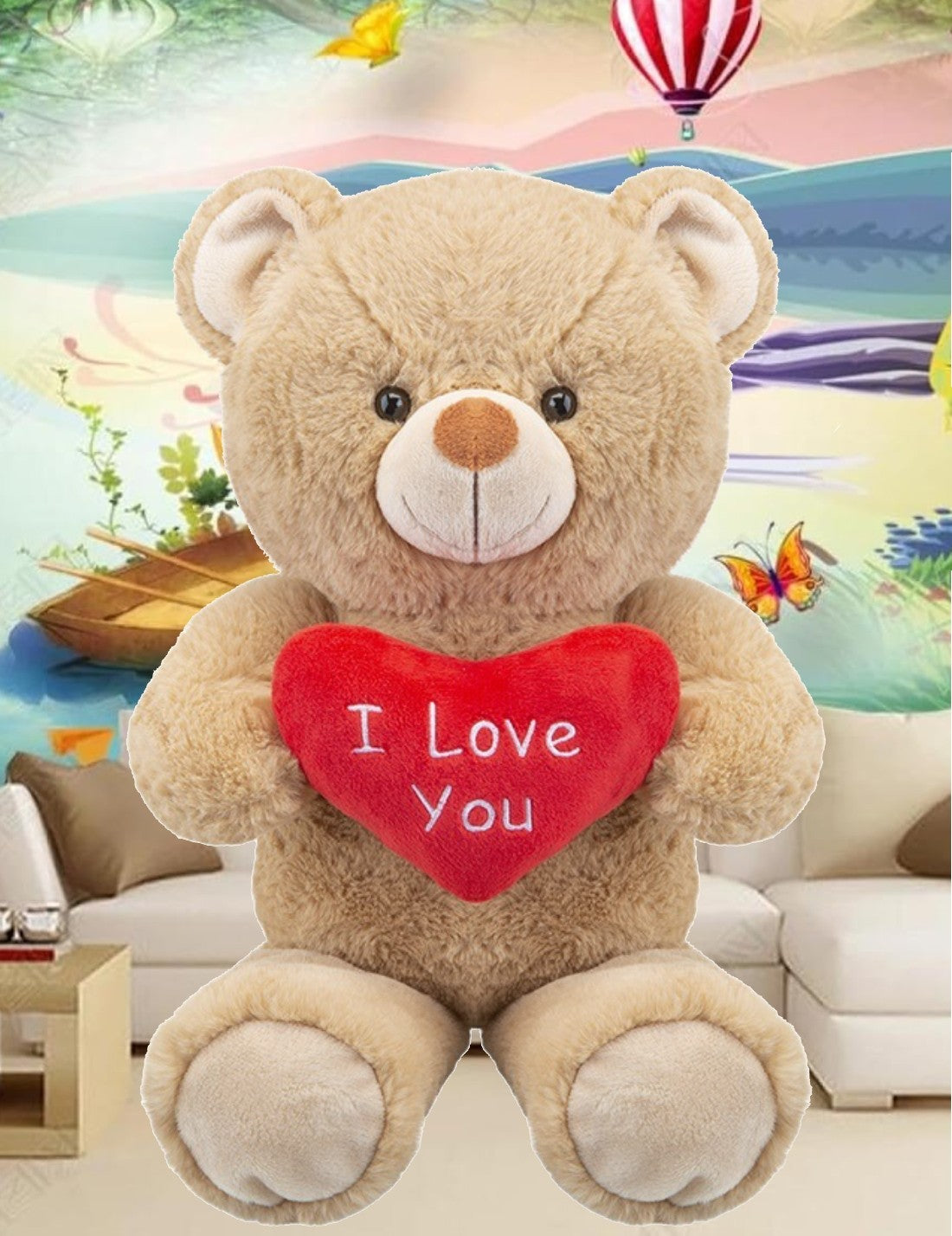 Peluche Orso Teddy Beige San Valentino Seduto Con Cuore 30cm