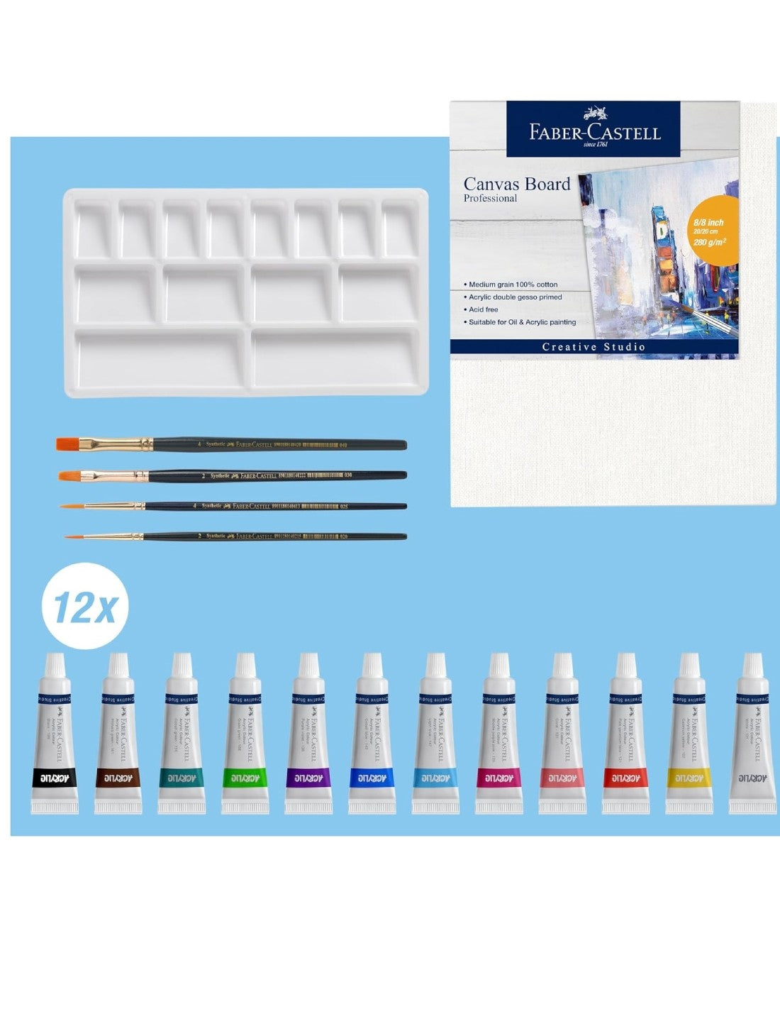 Set Di Colori Acrilici 18 Pezzi Con Tela