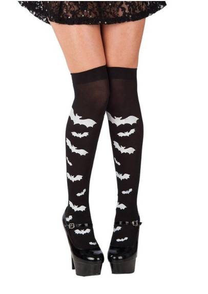 Calze Donna Autoreggenti Halloween Nere con Pipistrelli - Taglia Unica