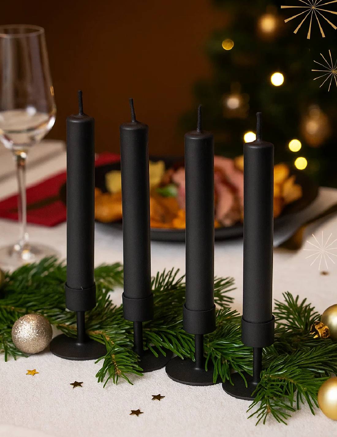 Set 4 Portacandele In Ferro Nero 9cm