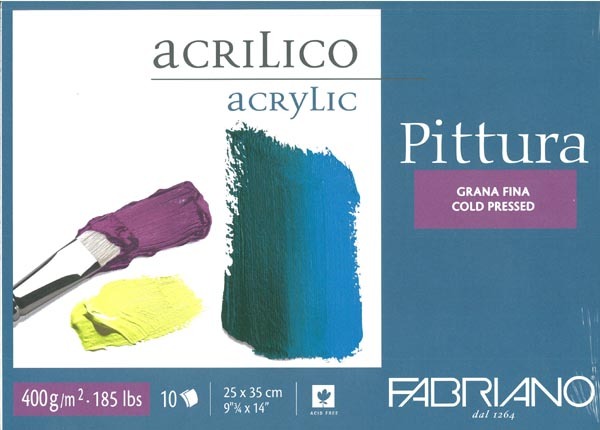 Album Blocco Pittura Fabriano Acrilico Grana Fina 40x40cm 400g/m² 10 Fogli