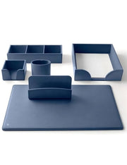 Set Sottomano Scrittoio In Ecopelle Avio 6pz