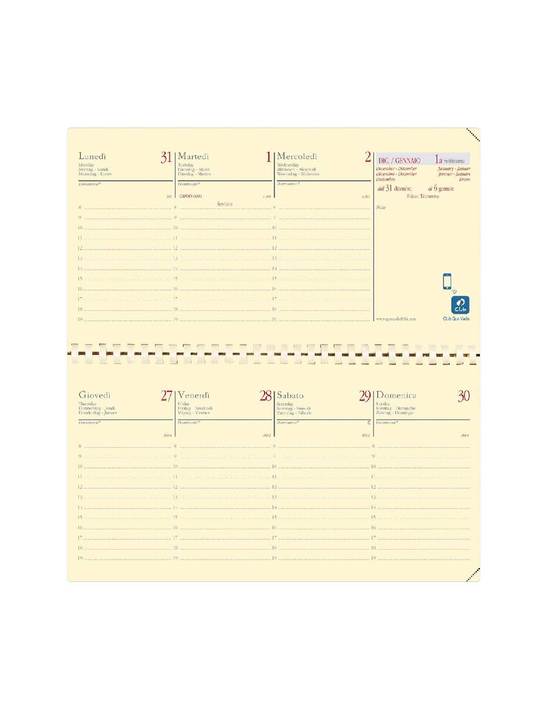 Ricambio Per Agenda Settimanale 13 Mesi 2026 Quo Vadis Planital S Prestige