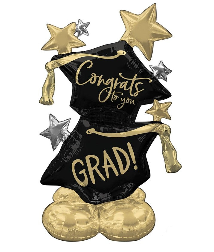 Palloncino Metalfoil Cappelli Tocco Laurea Con Stelle Sagomato 51" 129cm