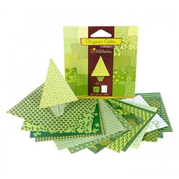 Carta Per Origami 20+1 Fogli Fantasie Verdi 12x12cm