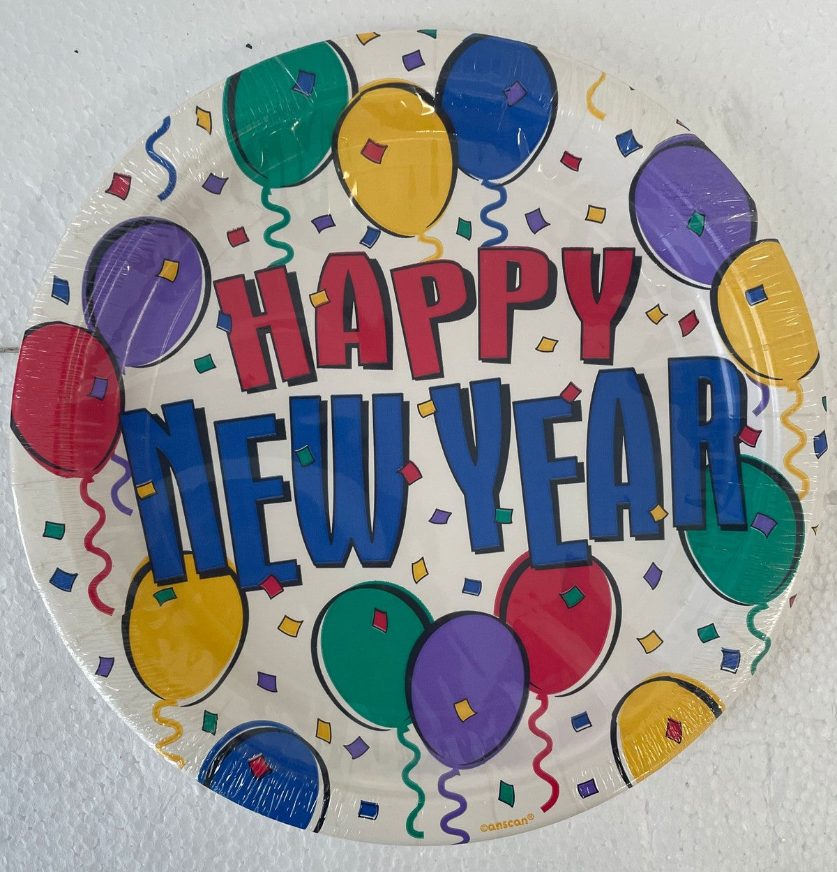 Piatti Di Carta Happy New Year Con Palloncini Colorati 22CM 8PZ.
