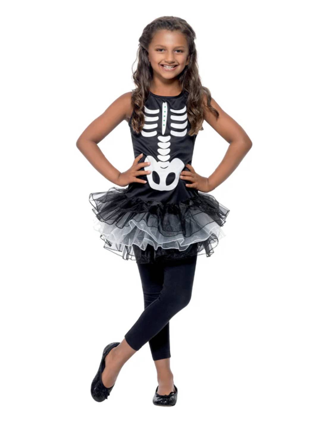 Costume Di Halloween Scheletro Tutù Bambina Tg.M/ 7-9 Anni