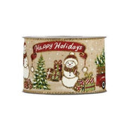 Nastro In Tessuto "Happy Holidays" Con Pupazzi Di Neve 63mmx10m
