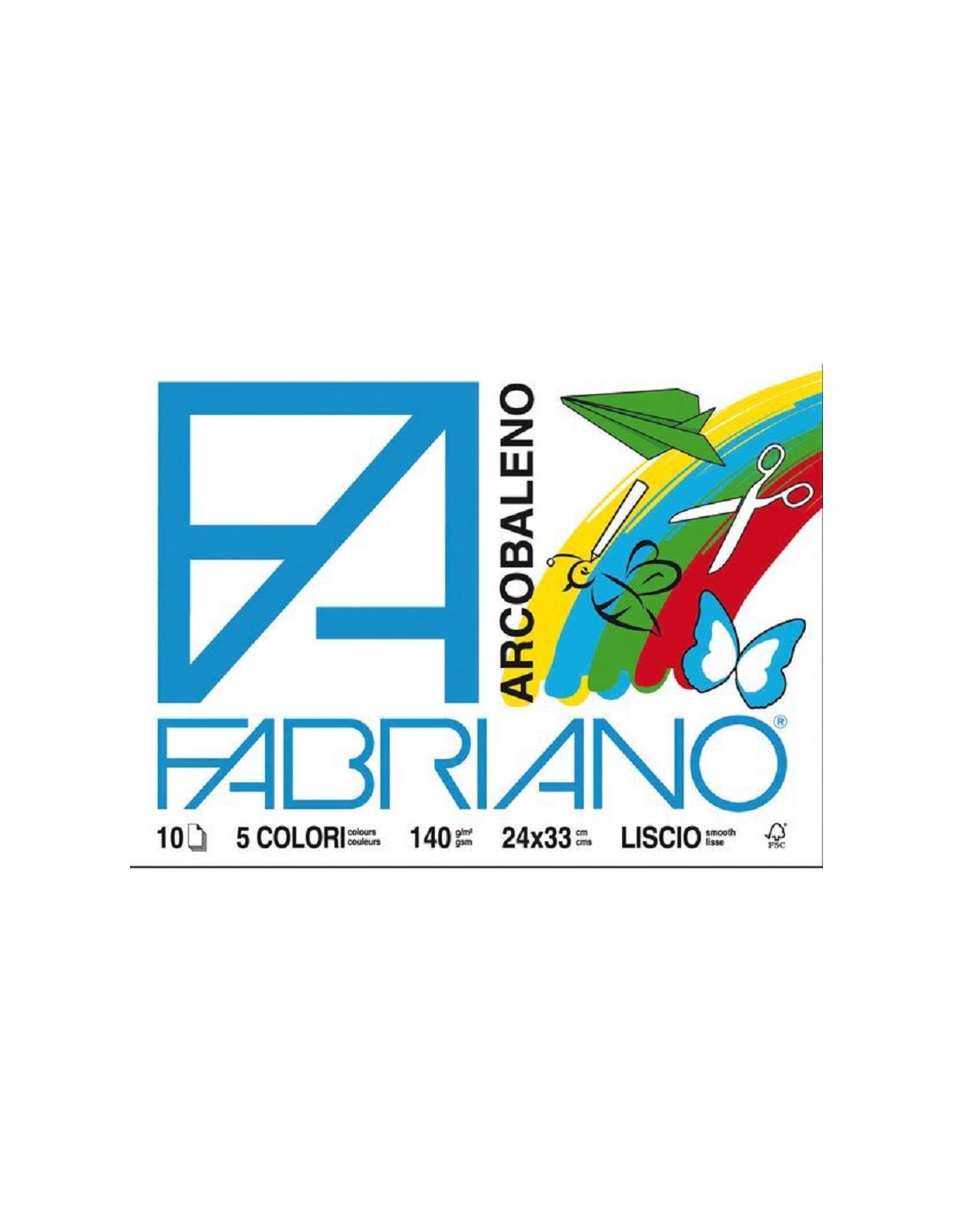 Album da Disegno Fabriano Arcobaleno 5 Colori Liscio 24x33cm 140g 10 Fogli