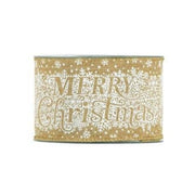 Nastro In Tessuto Oro E Fantasia Bianca "Merry Christmas" 63mmx10m