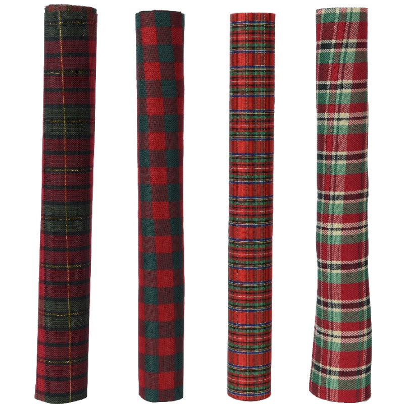 Tovaglia Runner Natalizia In Stoffa Fantasia Tartan Assortita 200x35cm