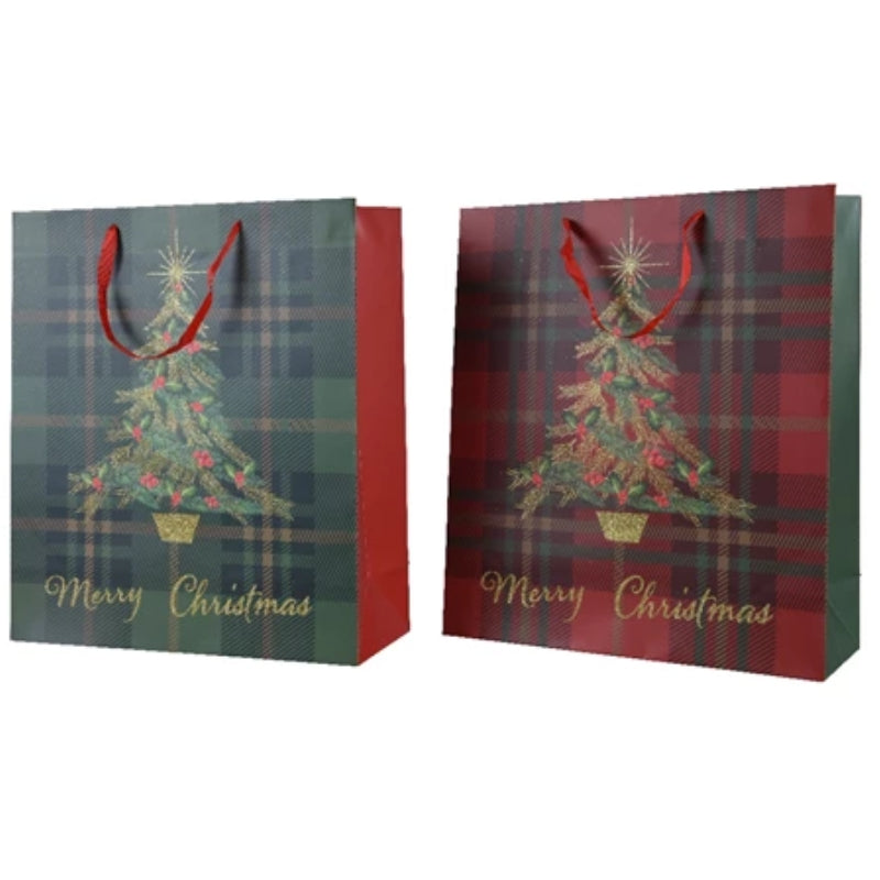 Busta Sacchetto Natale Fantasia Tartan Albero Assortito 16x42x48cm