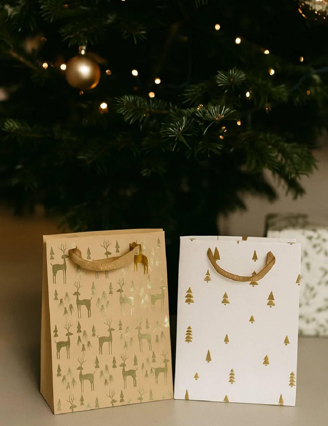Busta Sacchetto Regalo Natalizia Stampa Oro 32cm