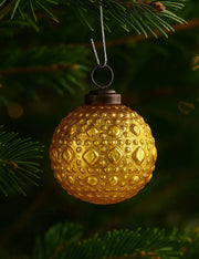 Pallina Albero Di Natale In Vetro Oro Rilievo 8cm