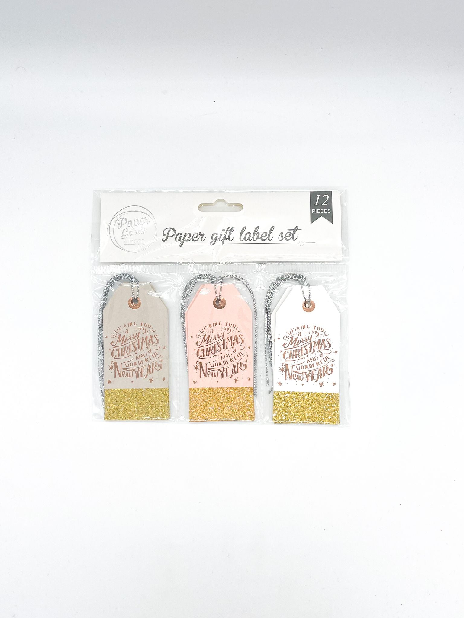 Bigliettini Natalizi Chiudipacco Colori Assortiti Con Glitter 12pz