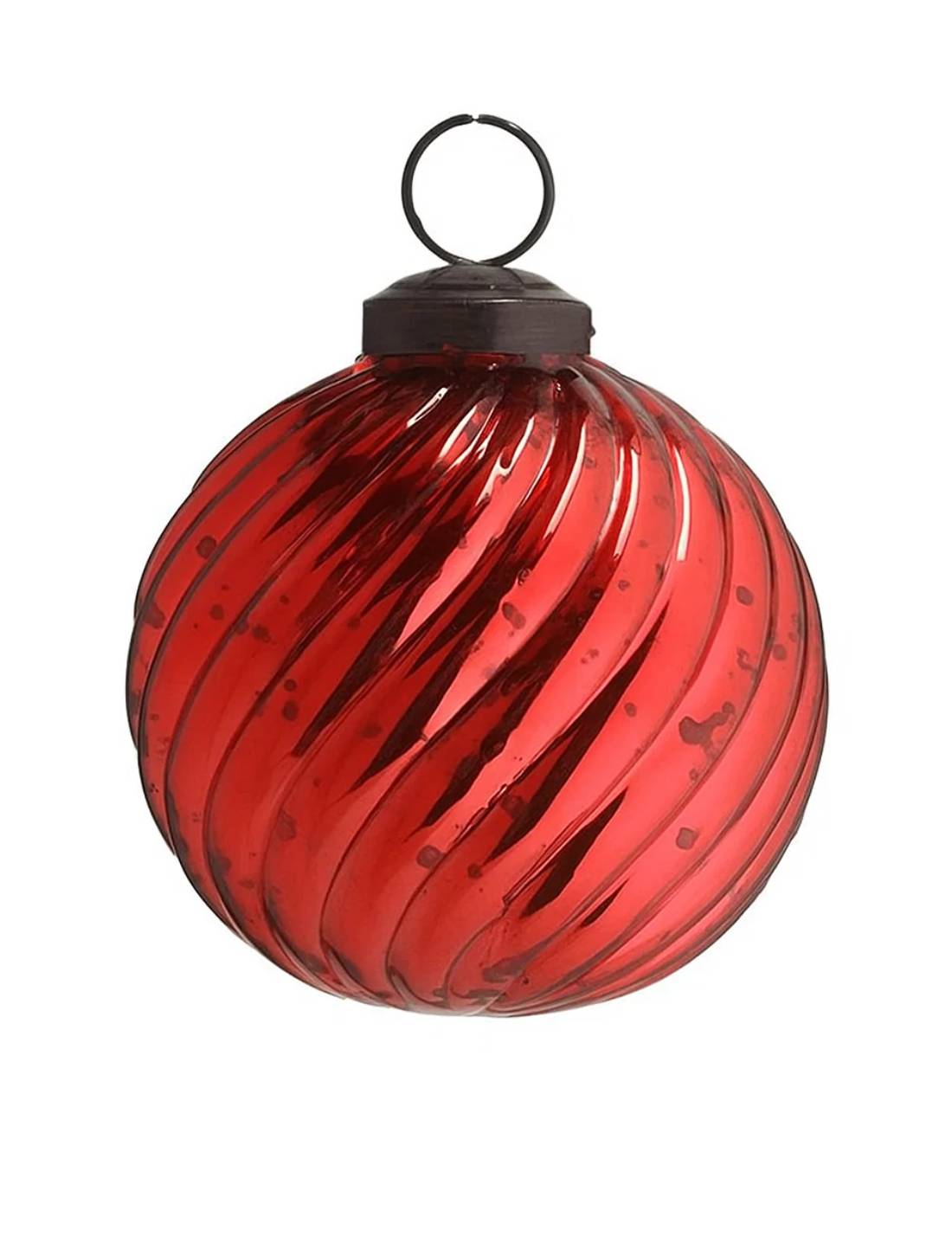 Pallina Albero Di Natale In Vetro Rossa Rigata 8cm