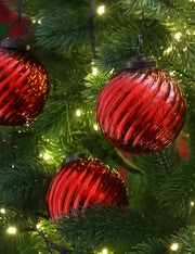 Pallina Albero Di Natale In Vetro Rossa Rigata 8cm