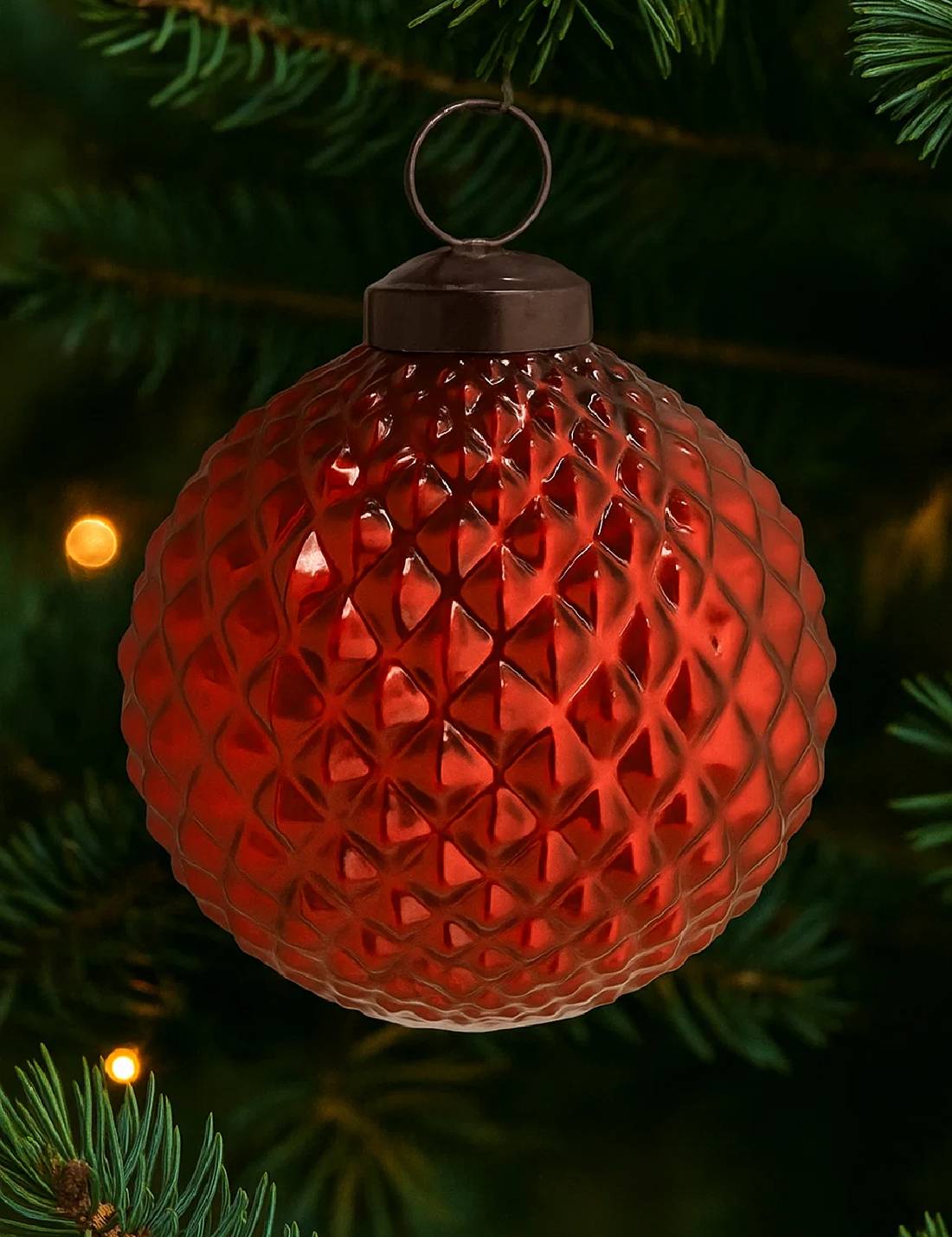 Pallina Albero Di Natale In Vetro Rossa a Rilievo 8cm