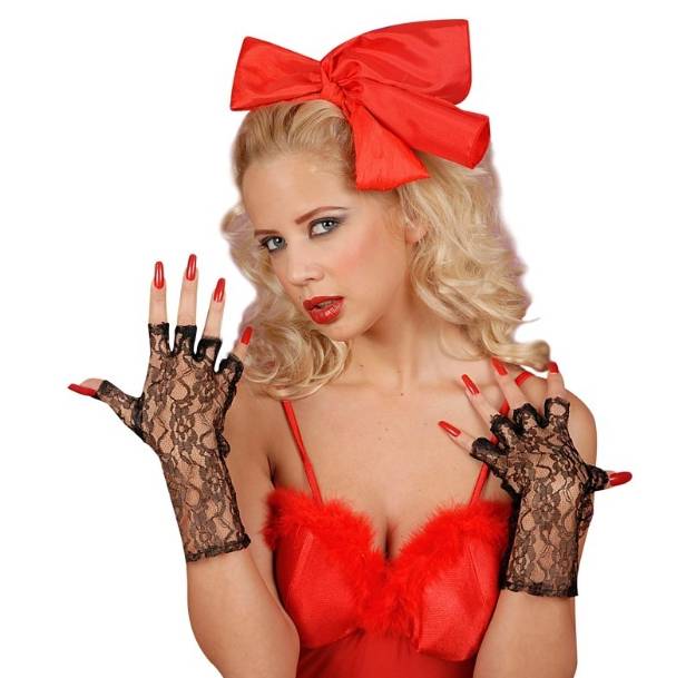 Guanti in Pizzo Nero Corti Senza Dita Taglia Unica - Accessori Carnevale