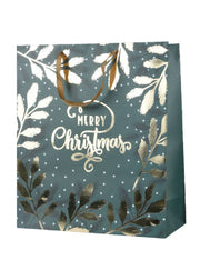 Busta Regalo Di Natale Verde Con Foglie Merry Christmas 26x32cm