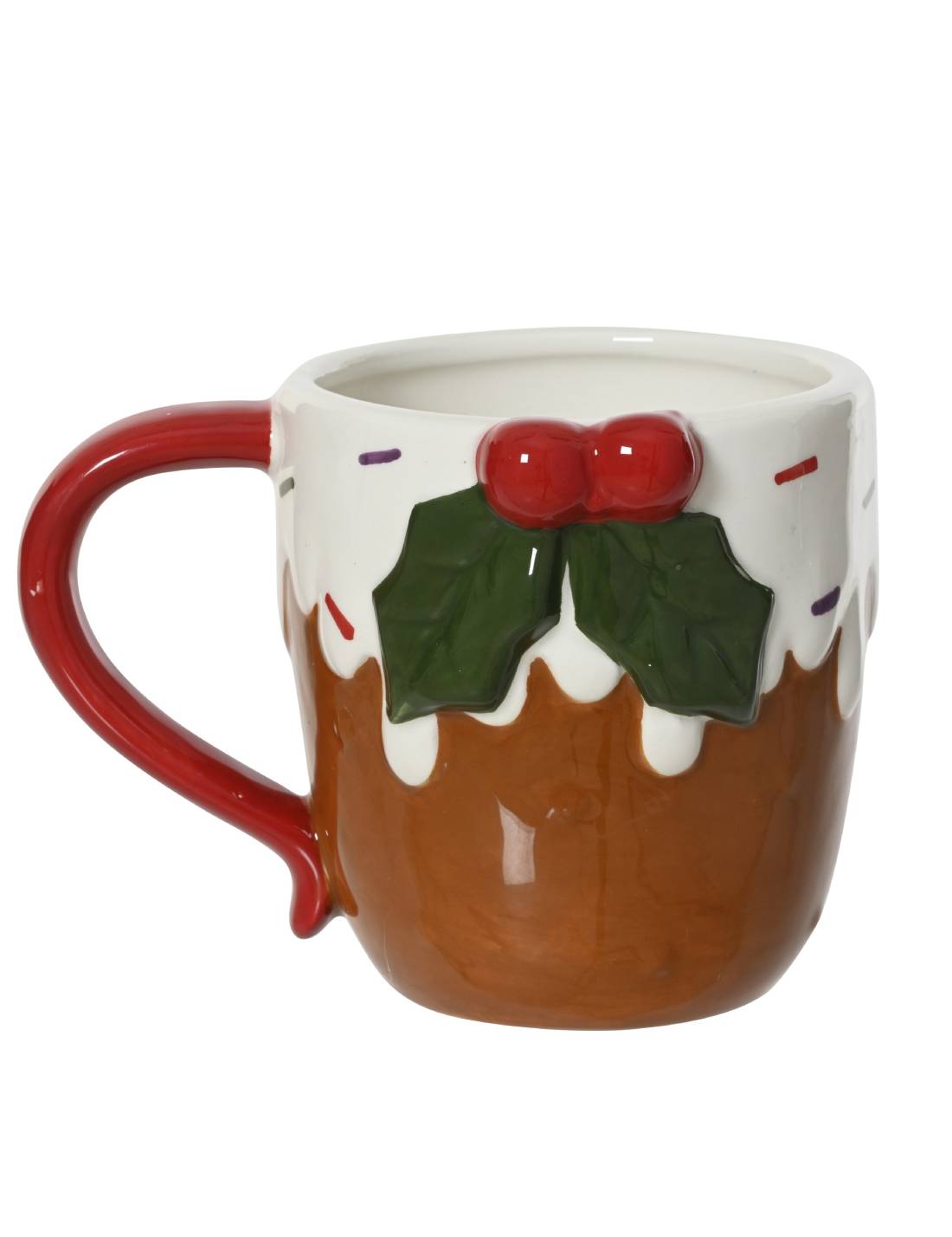 Tazza Natalizia In Ceramica Con Agrifoglio 13cm