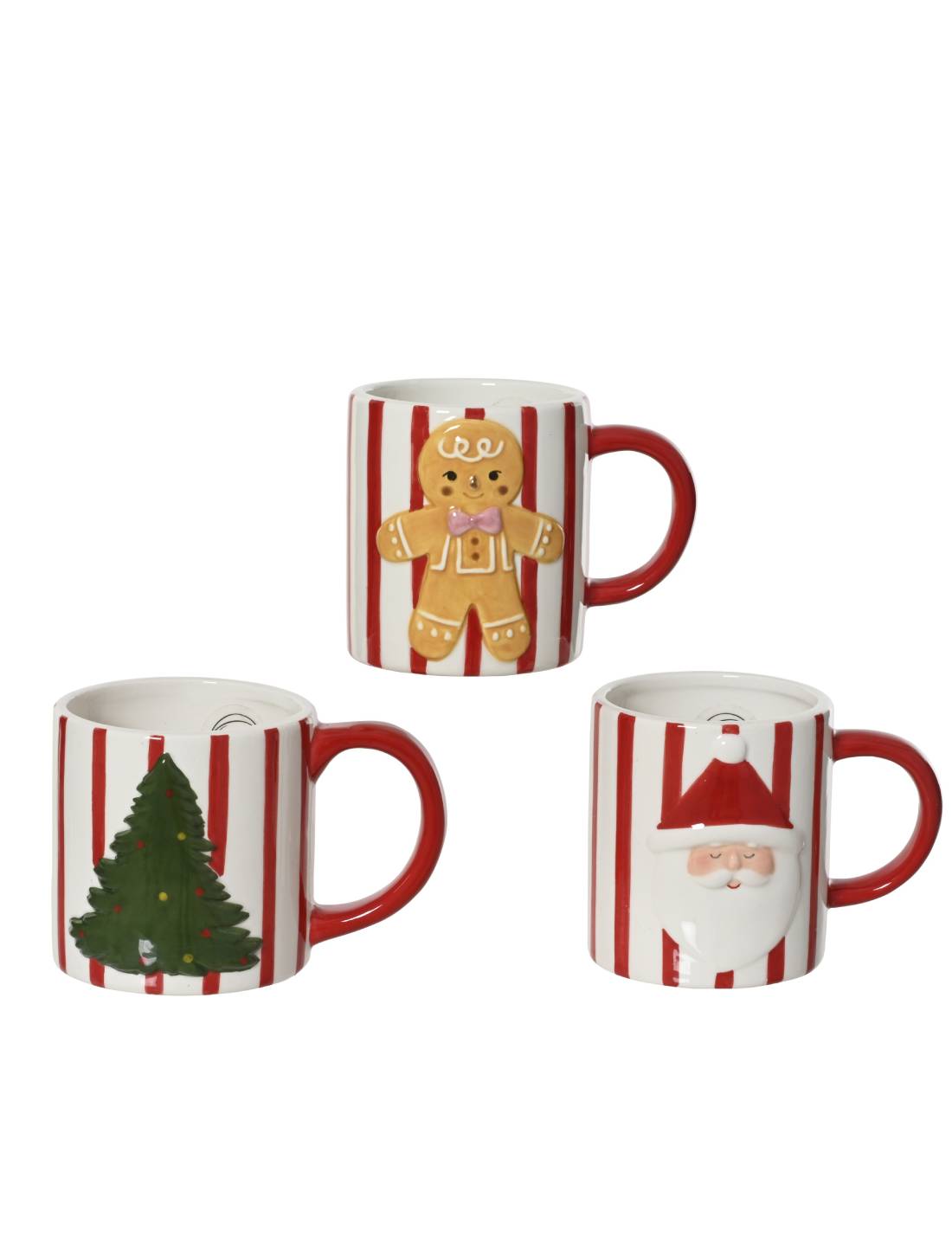 Tazza Natalizia In Ceramica A Strisce Con Figura Natalizia 10cm