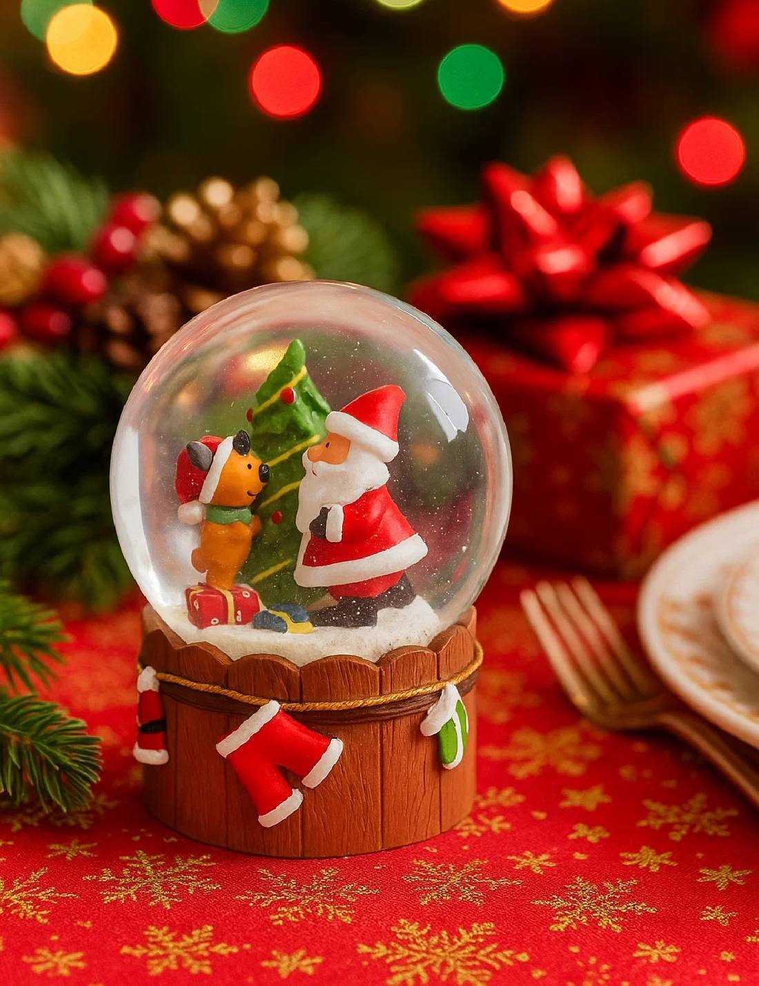 Carillon Palla Di Neve Con Babbo Natale 11cm