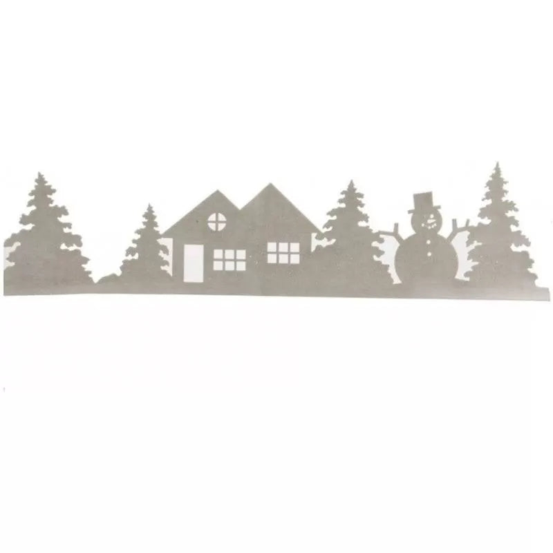 Addobbo Natale Festone Paesaggio Innevato E Pupazzo Di Neve 100x25cm