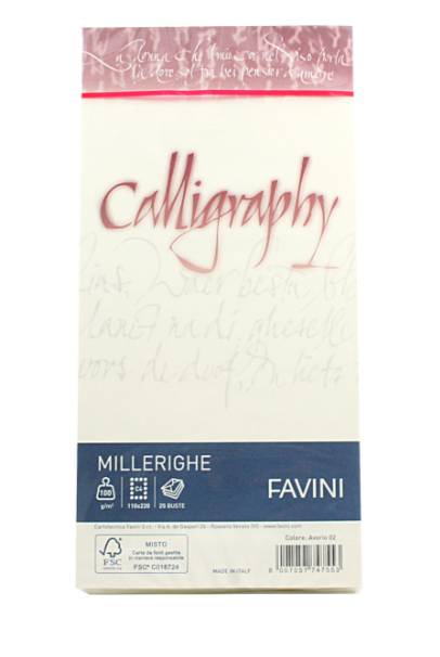 Carta Millerighe Favini Calligraphy 11x22cm conf.25 Fogli Avorio