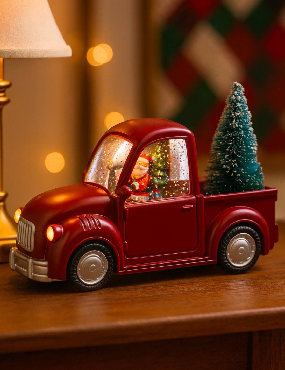 Addobbo Di Natale Carillon Furgoncino Rosso Con Babbo Natale A LED 22cm