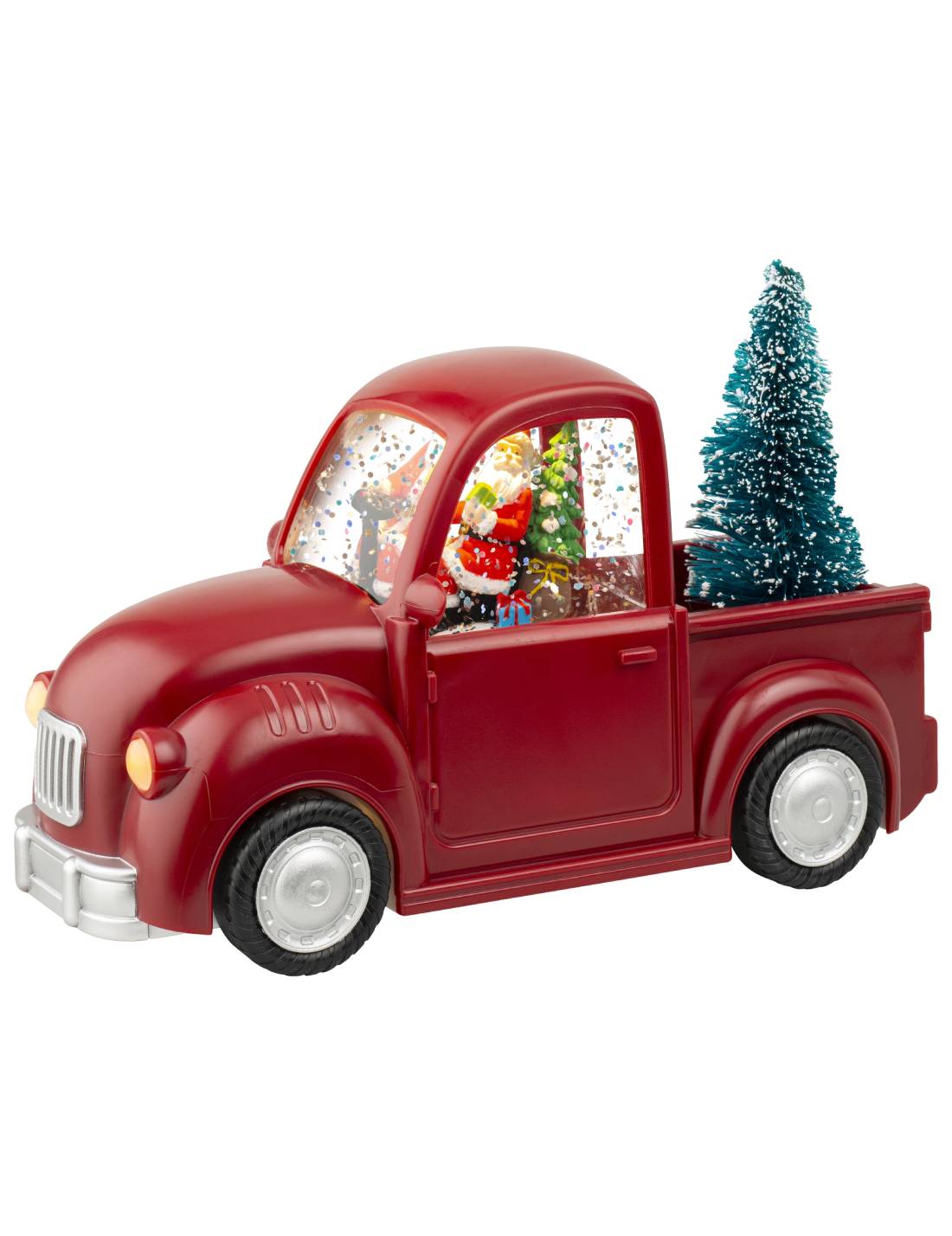 Addobbo Di Natale Carillon Furgoncino Rosso Con Babbo Natale A LED 22cm