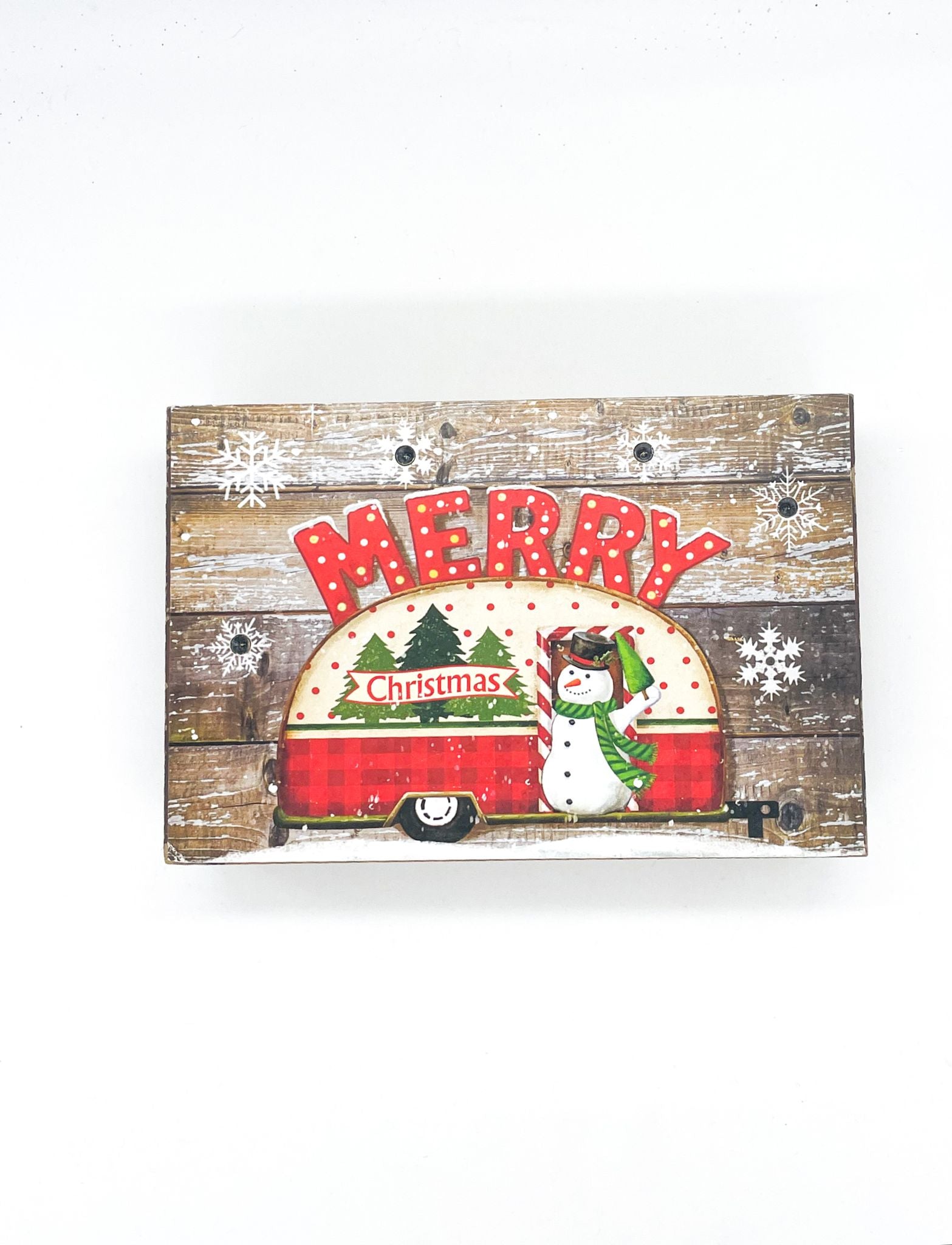 Addobbo Natale Mattonella In Legno Merry Christmas Con Luci 14cm