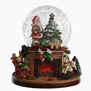 Carillon Palla Di Neve Con Babbo Natale E Albero Su Camino 17x21cm