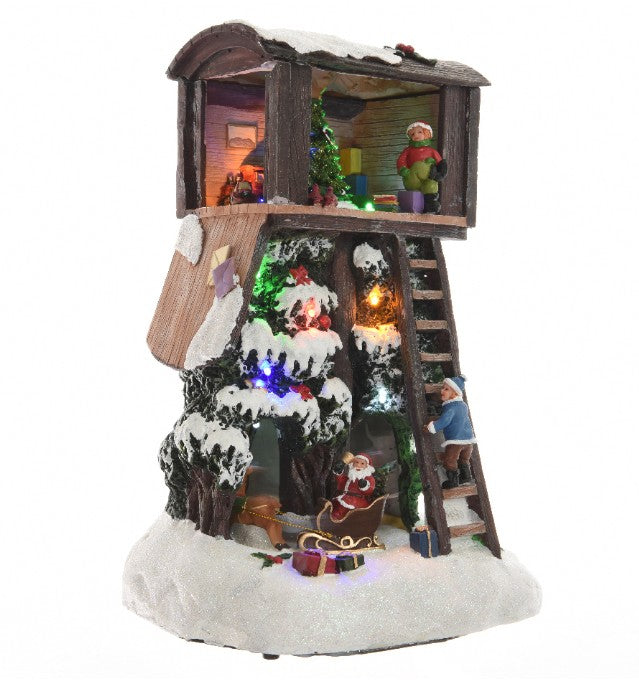 Carillon Natale Scenario Casa Sull'Albero Con Luci e Movimento