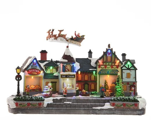 Carillon Natalizio Scenario Di Città Con Babbo Natale Sulla Slitta