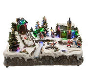 Carillon Villaggio Di Natale LED Con Alberi E Bambini In Movimento 35x18x20cm
