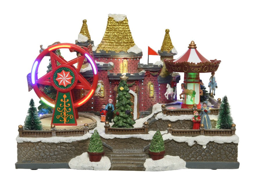 Carillon Villaggio Natale Ruota Con Led E Movimento