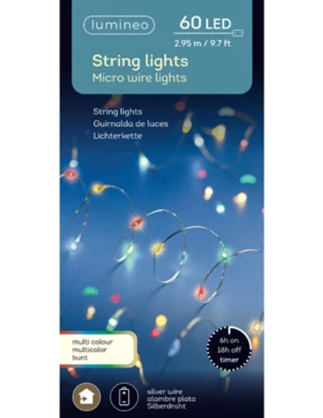 Serie Luci Di Natale 60 Micro LED String Lights Multicolore 295cm