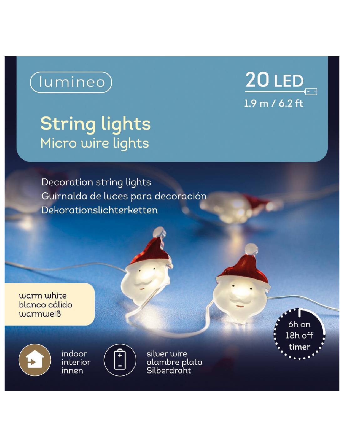 Serie Di Luci Natale Figure Natalizie 20 LED Bianco Caldo L190cm Prodotto Assortito