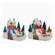 Carillon Scenario Natalizio Casa Innevata Babbo Natale O Pupazzo Di Neve Assortito 20cm