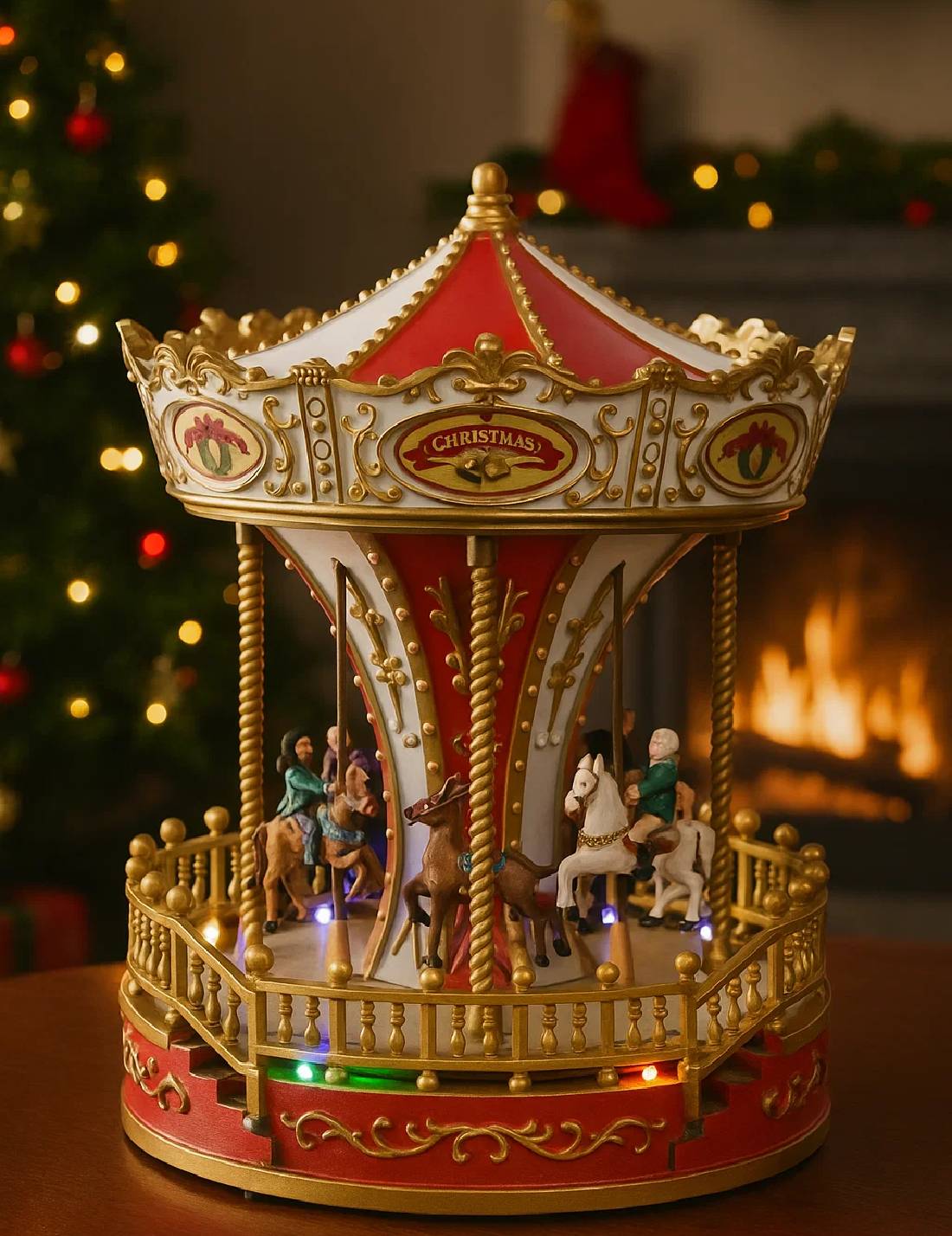 Carillon Di Natale Giostra Carosello Con Suono E Movimento 28cm