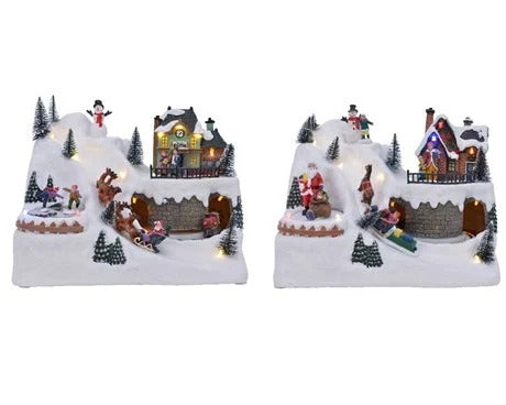 Carillon Villaggio Di Natale Innevato Slitta/Babbo Natale Assortiti 17x26x20cm