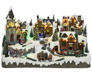 Carillon Villaggio Di Natale Con Luci Led Carroza E Trenino 33x57x34cm