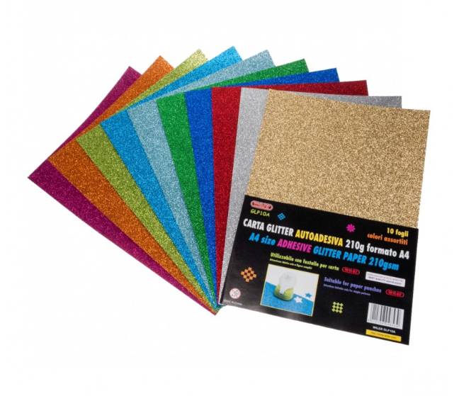 Carta Glitterata A4 210gr 10 Fogli Colori Assortiti